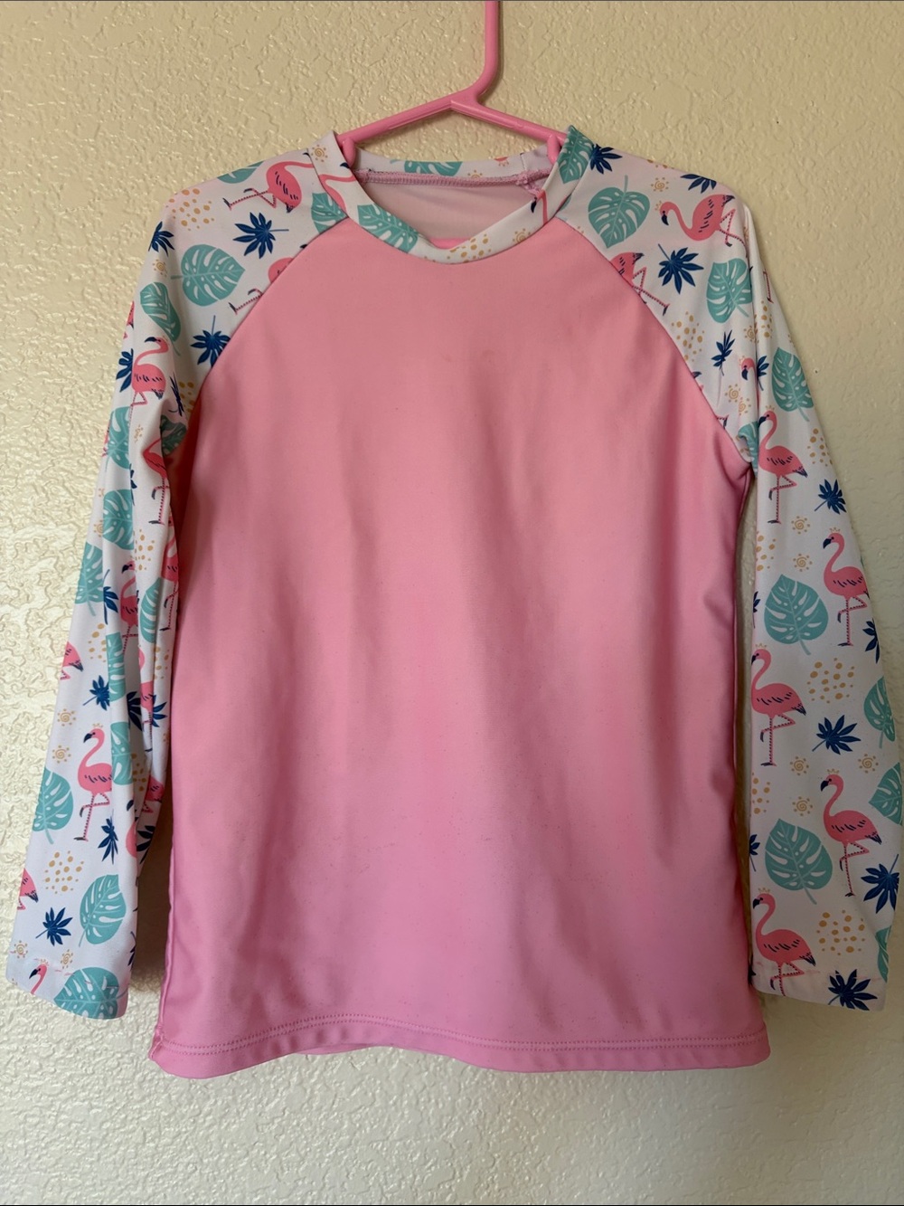 SHEIN  2 Piece Set Long-Sleeve Girls Rashguard with Flamingo Print